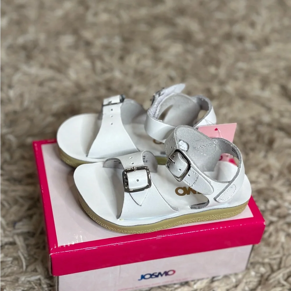 Josmo White Double-Buckle Kids Sandals with Silver Buckles